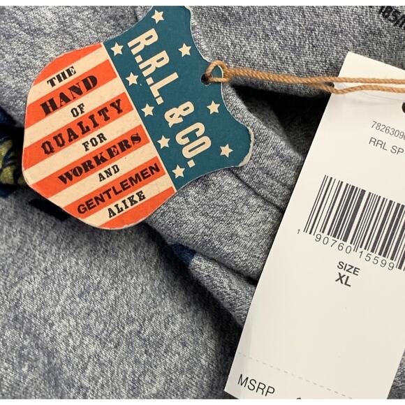 RRL by RALPH LAUREN Size XL Heather Grey Logo Print Cotton T-shirt - Picture 7 of 7